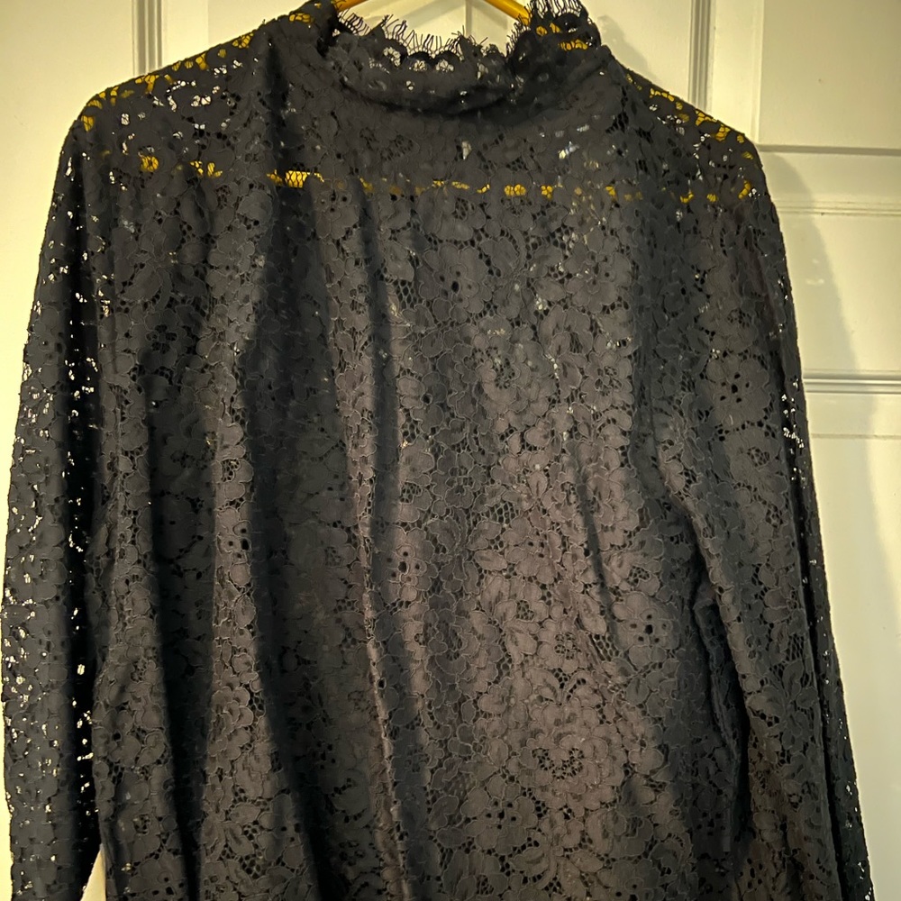 JCrew scalloped lace mock neck top